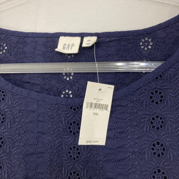New GAP size XXL Navy Clip Dot Embroidered Eyelet Feminine Blouse Elegant - Picture 5 of 12
